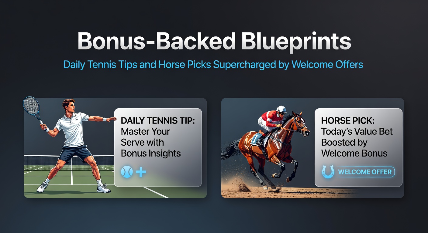 Dynamic split-image of a thundering horse race finish alongside a tennis player's powerful forehand, with bonus symbols sparking energy