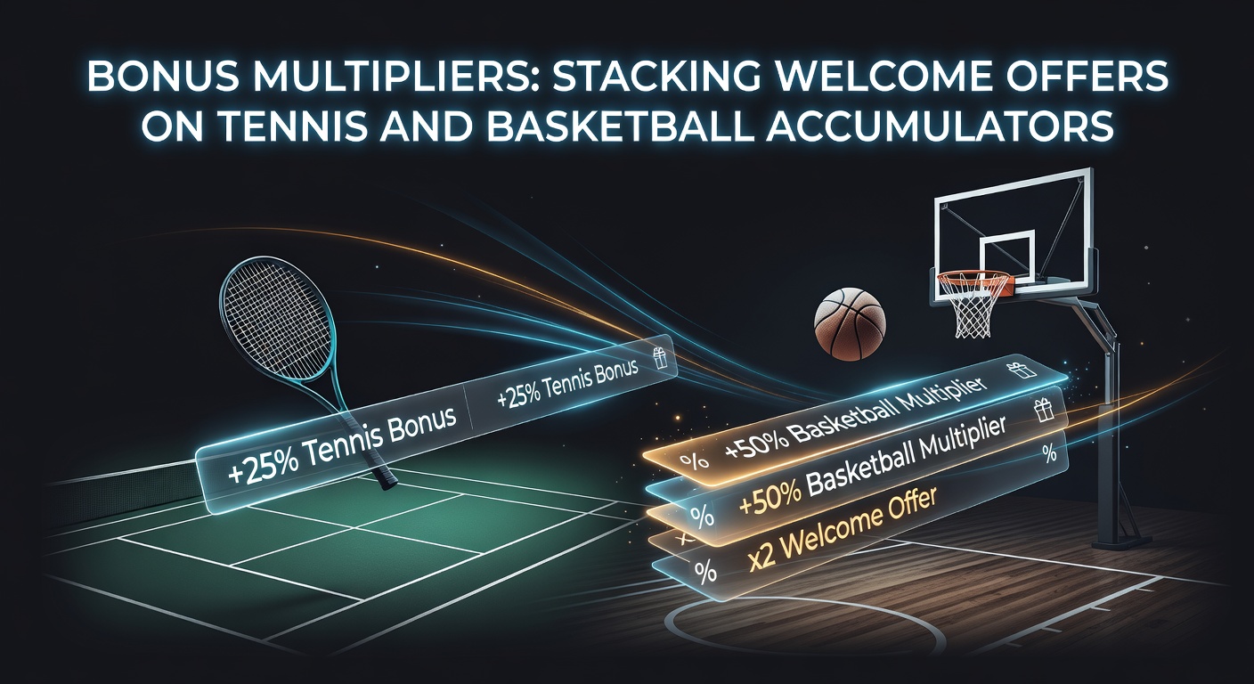 Tennis player serving during a high-stakes match alongside a basketball accumulator bet slip on a mobile screen, illustrating bonus stacking opportunities