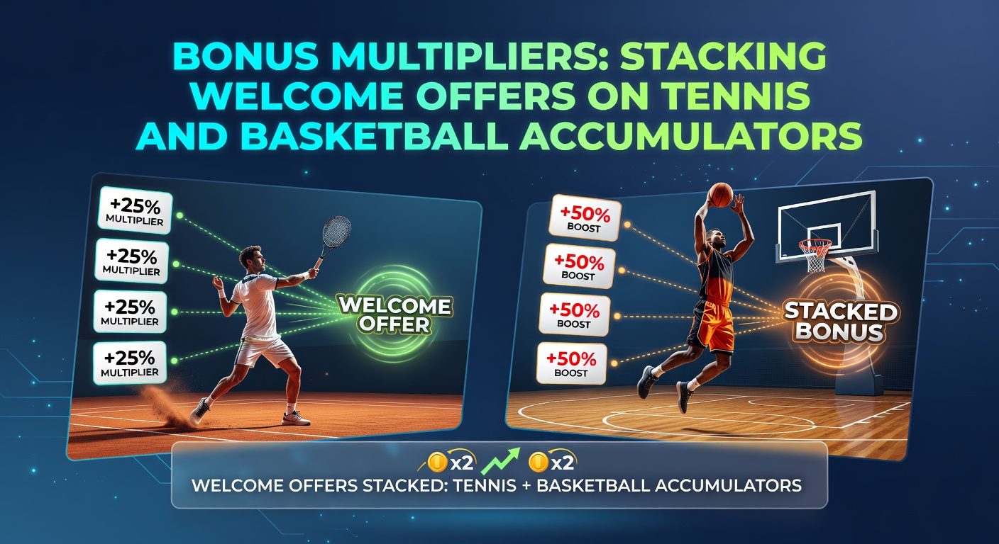 Close-up of a bettor's screen showing stacked bonuses applied to a tennis-basketball accumulator, with payout multipliers highlighted amid March 2026 event logos