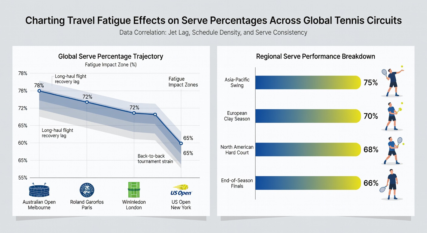 Graph displaying serve percentage trends before and after long-haul travel in tennis tournaments