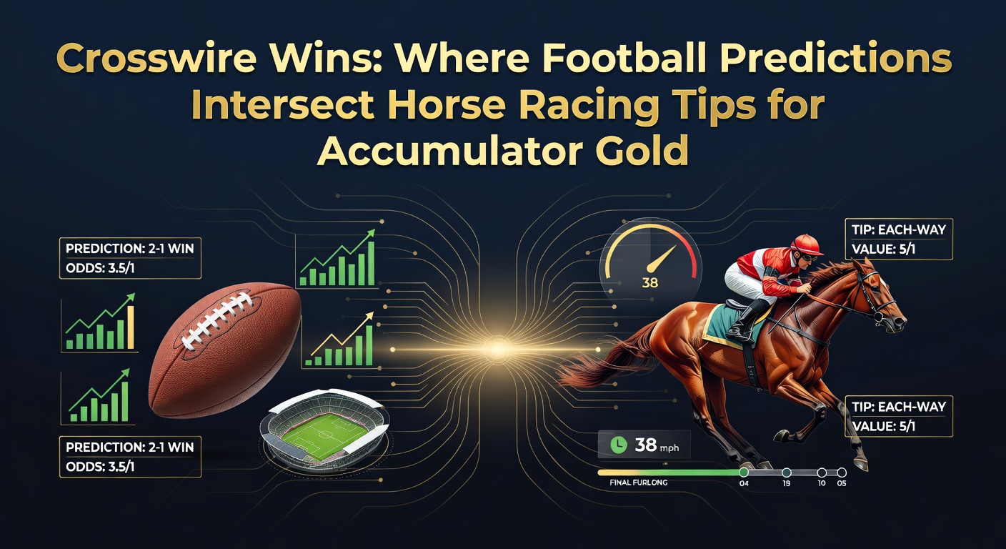 Vibrant graphic showing soccer ball merging with a horse silhouette against a backdrop of stacked betting slips, symbolizing blended predictions for accumulator success