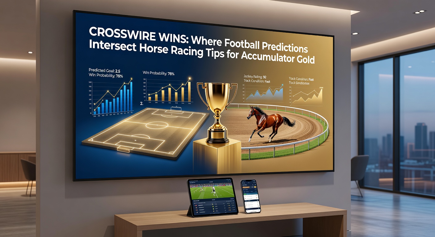 Dynamic split-image of a soccer pitch goal celebration juxtaposed with a thundering horse race finish, overlaid with glowing accumulator payout icons