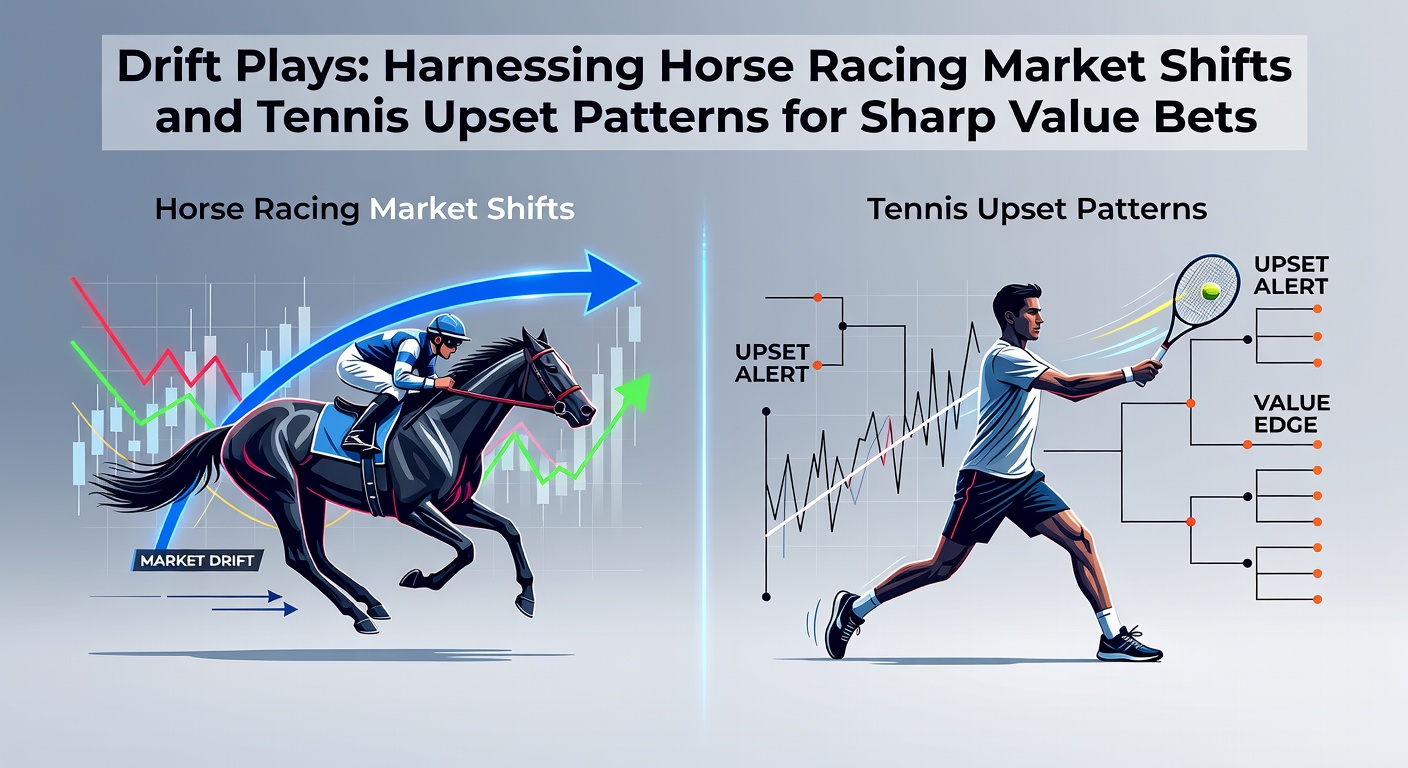 Graph showing horse racing odds drifting over time with overlaid tennis upset win rates for context in value betting strategies