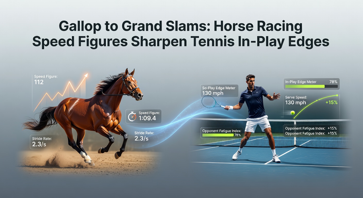 Thoroughbred horse sprinting on track with overlaid tennis player serving, symbolizing speed metrics crossover