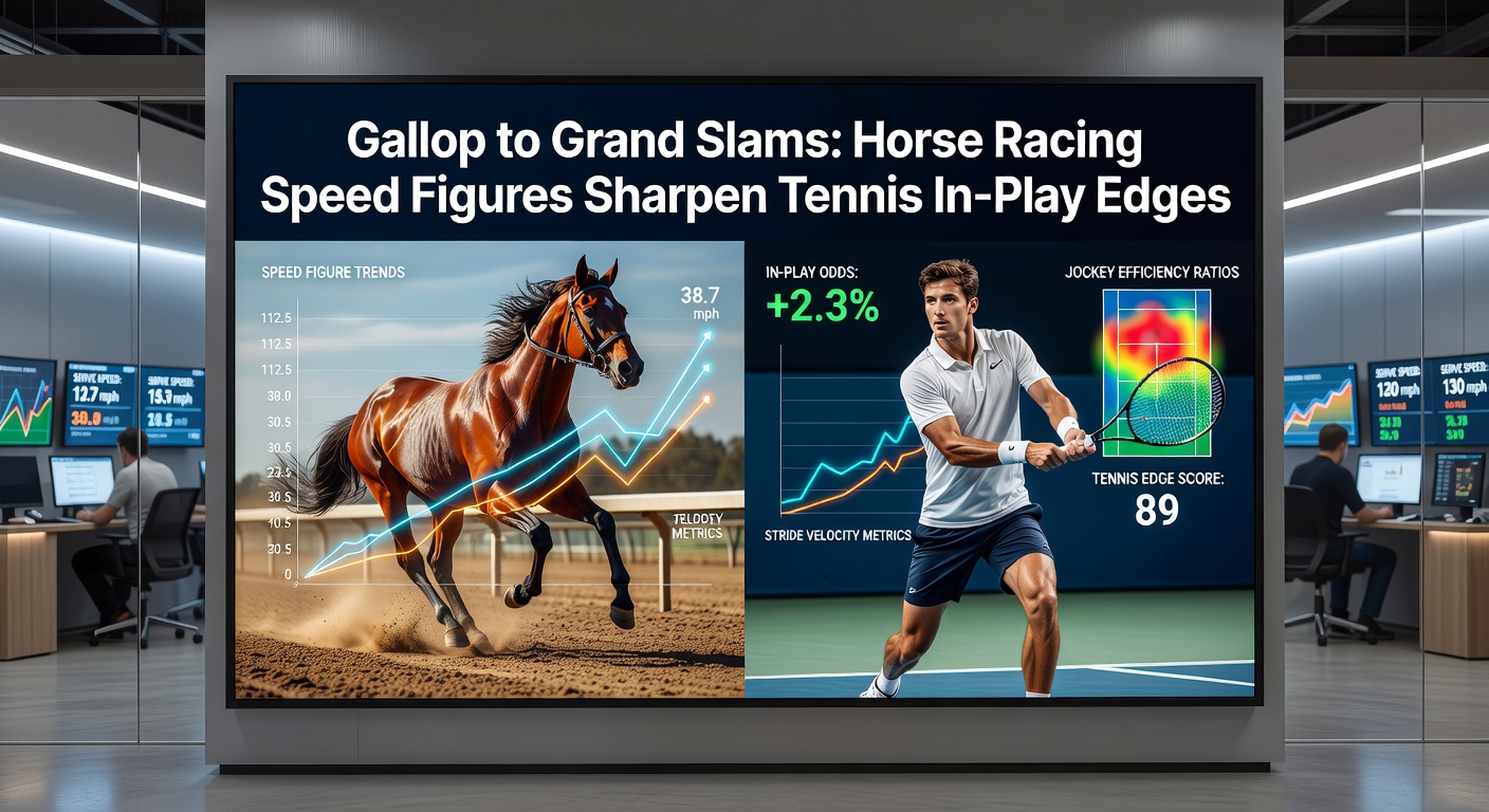 Tennis court heatmap overlaid with horse track pace lines, highlighting in-play betting opportunities