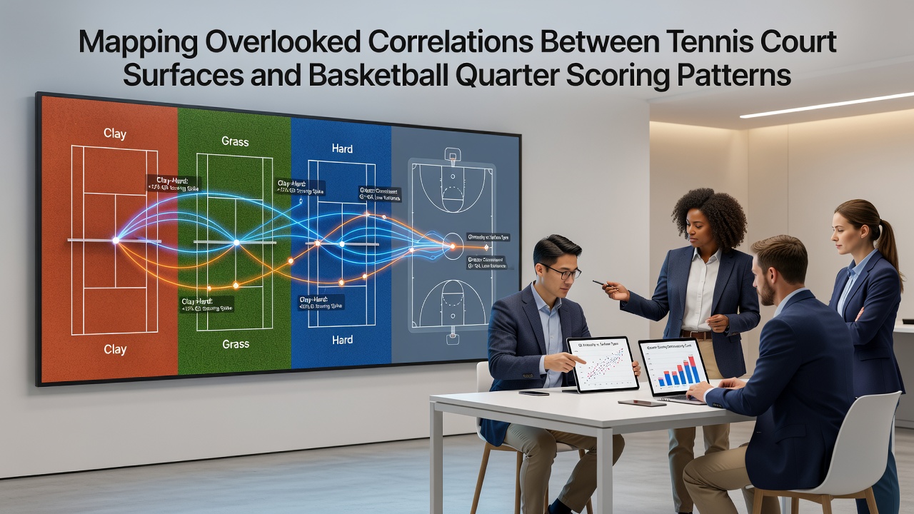 Detailed chart comparing tennis surface rally statistics with basketball quarter scoring averages for wager correlation studies