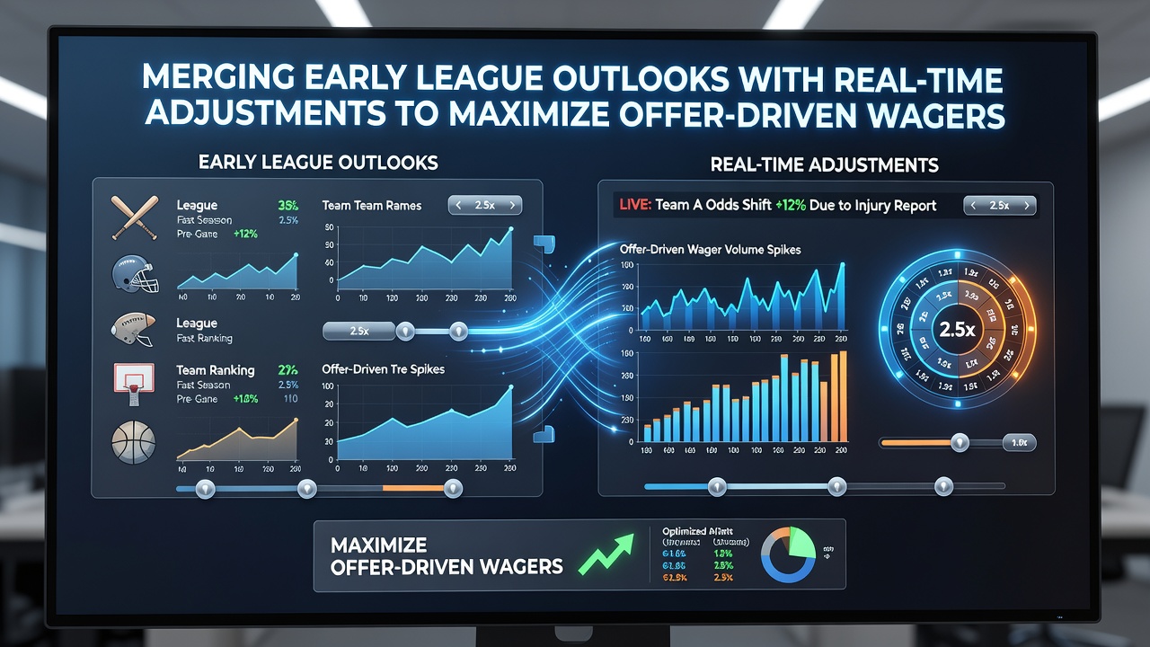 Sports bettors reviewing early league projections alongside live match statistics on multiple screens
