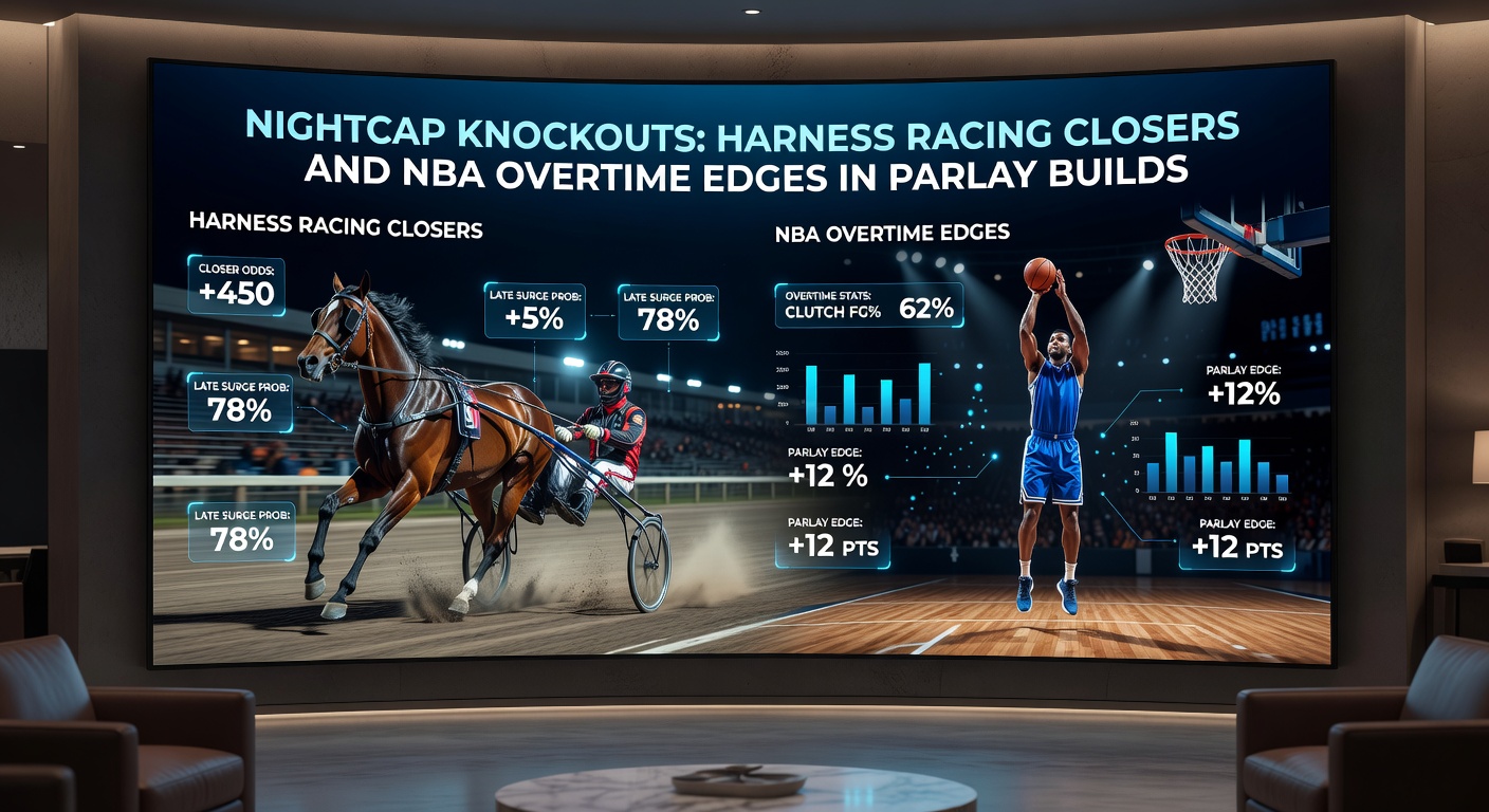 NBA overtime scene with players battling for a rebound amid a packed arena, overlaid with harness racing pace chart