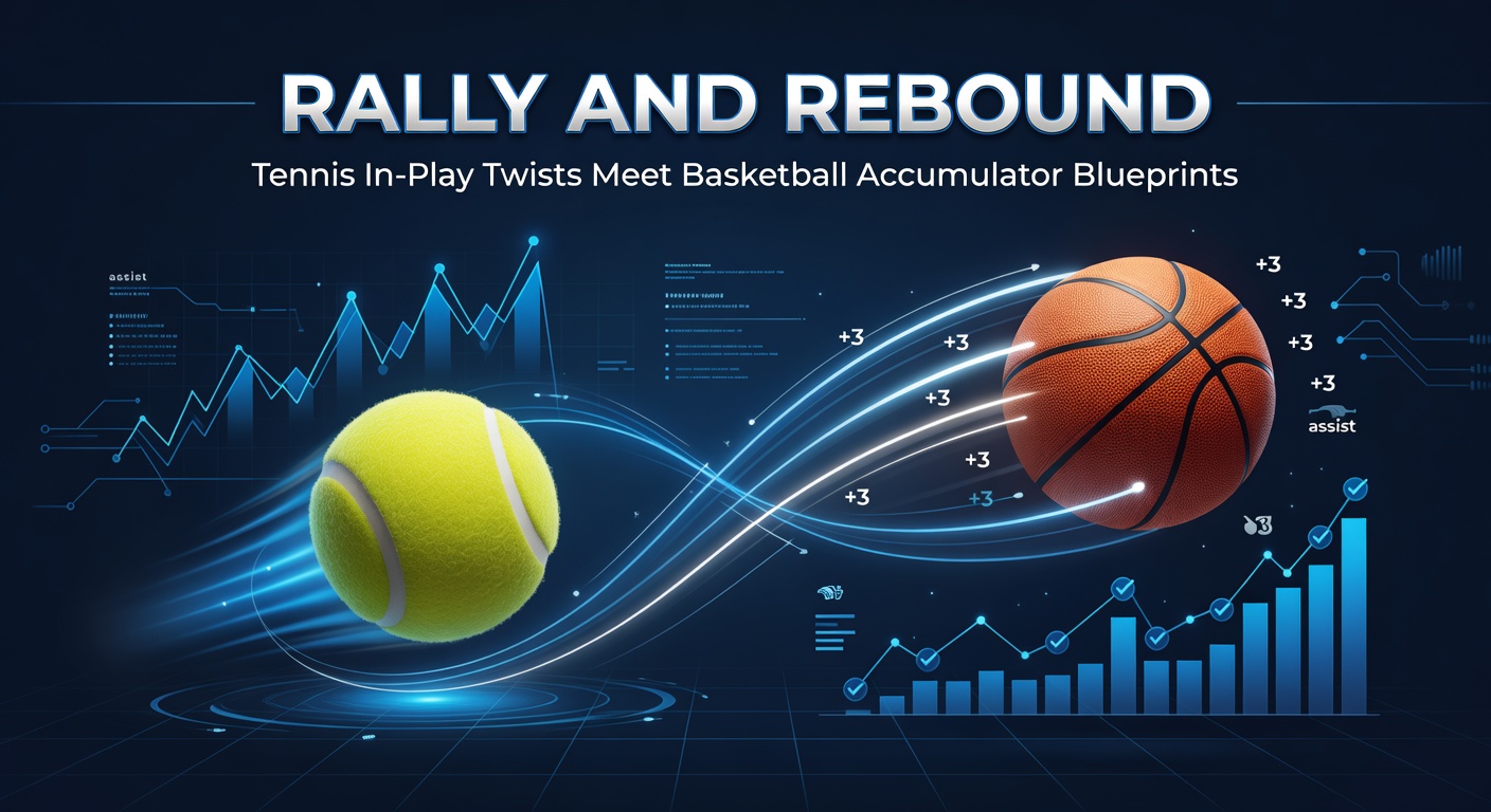 Dynamic tennis rally transitioning to intense basketball rebound action, highlighting in-play betting opportunities